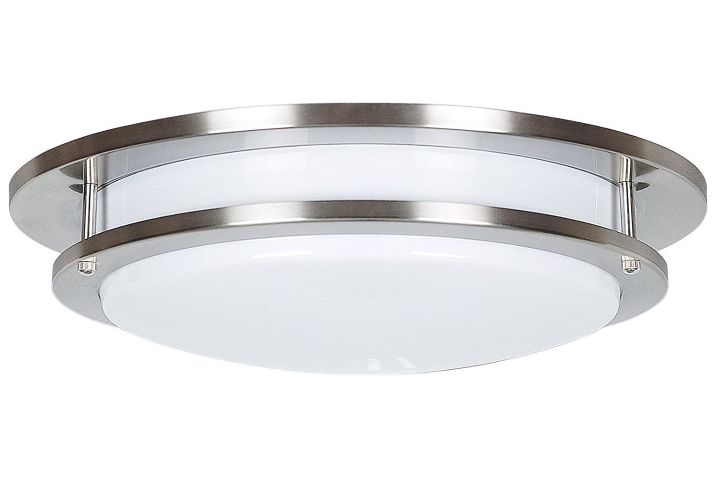 Sunset Lighting 16" 2-Light Flush Mount w/ White Acrylic Lens Shades, Bright Satin Nickel Finish - F9883-80