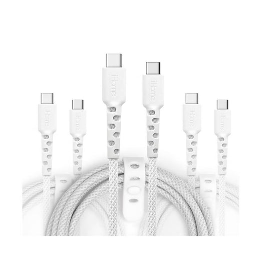 iHome TPE Durastrain USB-C to USB-C Nylon Braided Charging Cable with Silicone Wrap, 3 pk.2IHCC2292W0L2