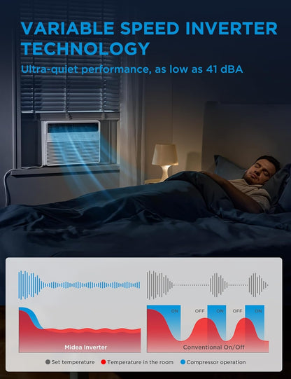Midea MAW14S1VWT-A 14,000 BTU Smart Inverter Window AC Unit w/ APP, Remote, Cools up to 700 Sq Ft, White