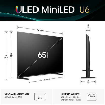 Hisense 65" Class U6 Series MiniLED QLED UHD 4K HDR Smart Fire TV 65U65QF