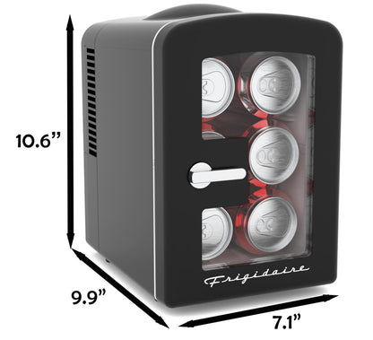 Frigidaire 18 in. 6-Can 4-Liter Mini Beverage Cooler in Black EFMIS186-B-BLACK, Includes 110V home power cord & 12V DC car adapter