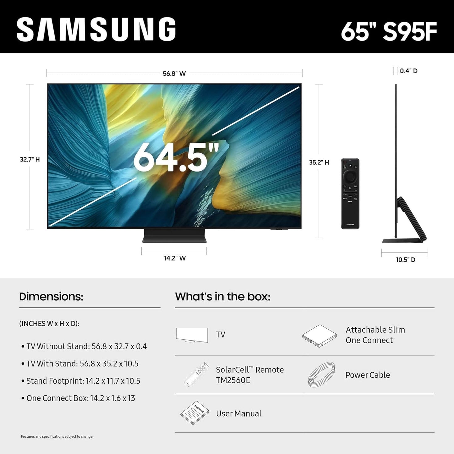 Samsung 65" Class OLED 4K S95FD OLED HDR Pro Vision AI Smart TV 2025 QN65S95FDF