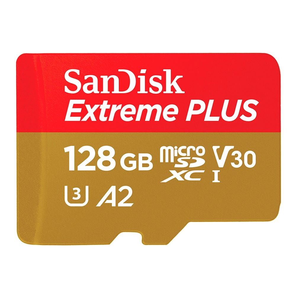 Sandisk 128GB Extreme PLUS microSDXC Class 10 A2 UHS-3 V30 Flash Memory Card with Adapter SDSQXBD-128G