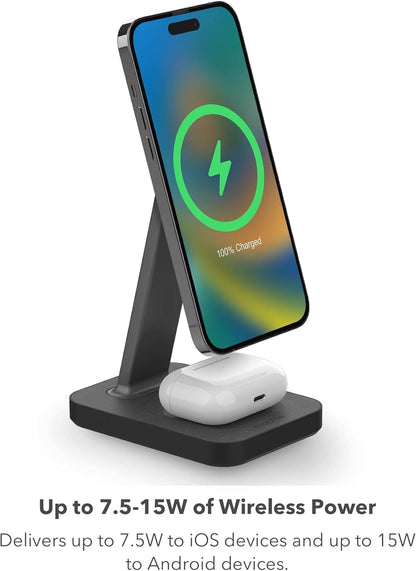 Mophie Snap+ 15W Wireless Charging Stand & Pad with MagSafe Compatibility Black