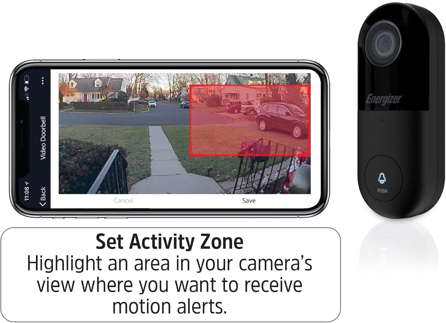 Energizer Connect Smart 2K 5GHz Wired Video Doorbell 2-Way Audio, Night Vision, Instant Motion Sensor, Live Viewing EOD1-1002-2KB