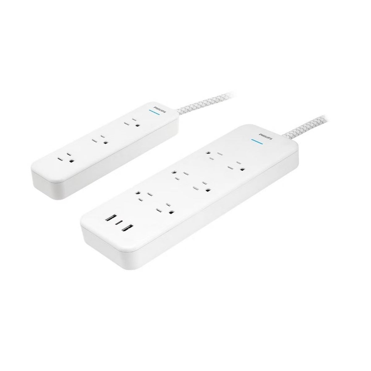 Philips 6-Outlet Surge Protector 2 USB-A 1 USB-C 6' 3-Outlet Power Strip 6' 2-pack