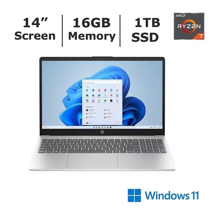 HP 14" Notebook AMD Ryzen 7 - 7730U CPU 16GB 1TB Win 11 Home Silver B43BVUA