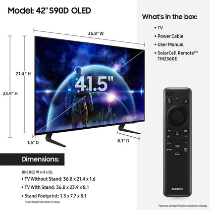 Samsung - 42” Class S90D Series OLED 4K UHD Smart Tizen TV QN42S90DAEXZA