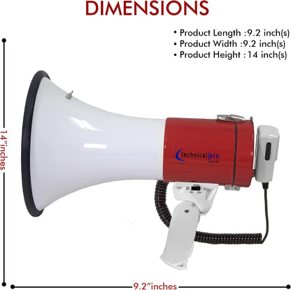 Technical Pro Portable 50 Watts 1000M Range Megaphone Bullhorn Speaker w/ Siren