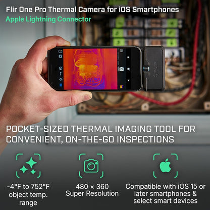 Flir One Pro - Thermal Imaging Camera for iOS Smartphones (iPhone 14 and Older w/Lightning Port), 480x360 Super Resolution