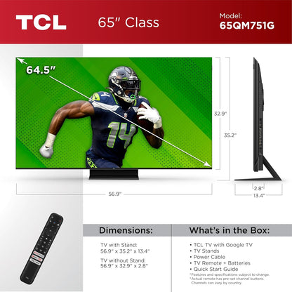 TCL 65" Q Class 4K UHD HDR QD-Mini LED Smart TV with Google TV – 65QM751G