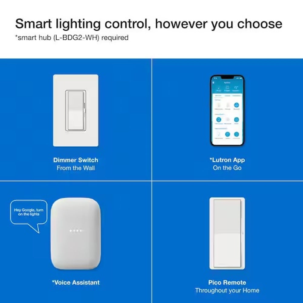 Diva Smart Dimmer Switch 3-Way Kit with Pico Paddle Remote, 150-Watt LED, White DVRF-PKG1D-WH