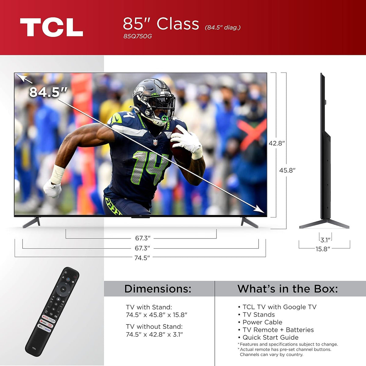TCL - 85" Class Q7 Series QLED 4K UHD HDR Smart TV with Google TV 85Q750G