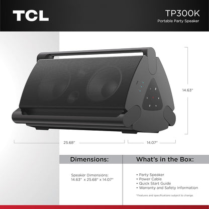 TCL TP300K Portable Bluetooth Party Speaker with 8 RGB Dynamic Light Shows, 18 Hr Battery