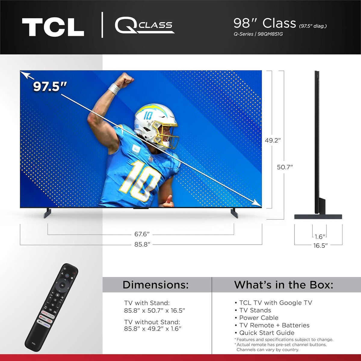 TCL - 98" Class QM8-Series 4K UHD HDR QD Mini LED Smart Google TV 98QM851G