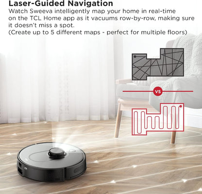 TCL Sweeva 6500 Smart Robot Vacuum with Auto-Empty Dustbin Tower, Empties Itself up to 30 Days RV6514B