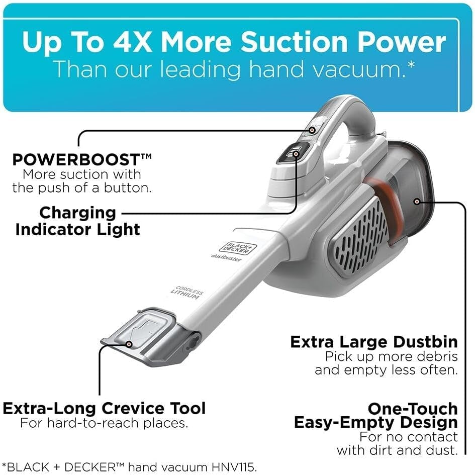 BLACK+DECKER Dust Buster Hand Held Vacuum Cordless Rechargeable, Portable Vacuum for Car HHVK320J10