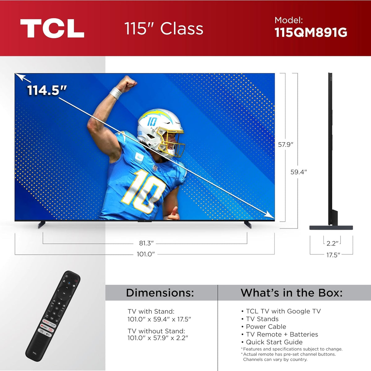 TCL 115" Q Class 4K UHD HDR QD-Mini LED Smart TV with Google TV 115QM891G