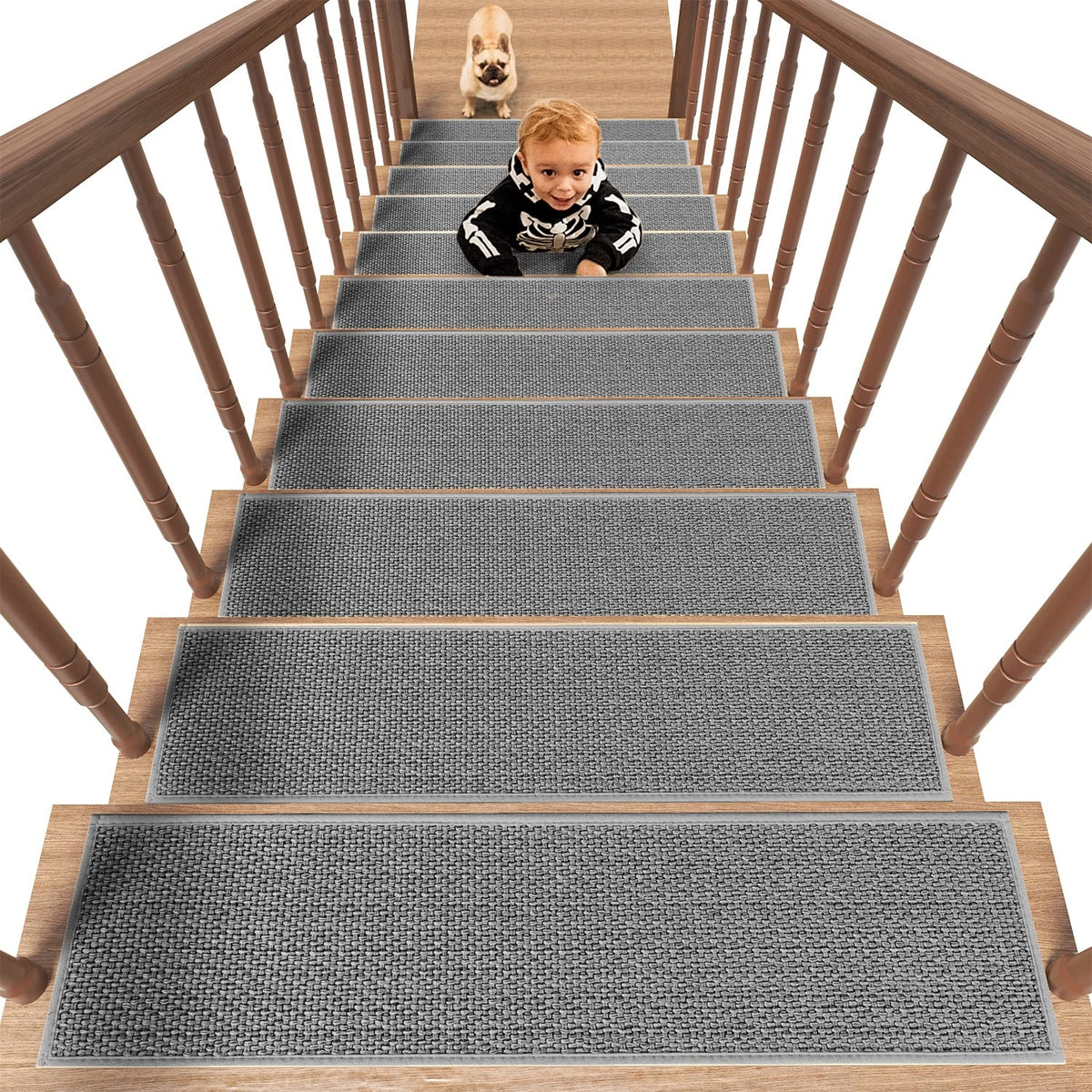 PADOOR Non Slip Stair-Treads, 15PCS Residue Free Carpet Stair Treads for Kids and Dogs 8"x30" Grey