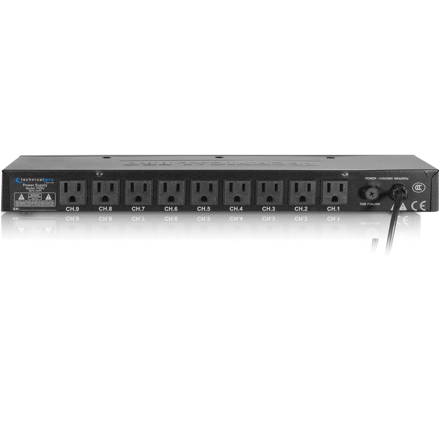 Technical Pro PS9Y Electric Power Supply w/ 9 Power switches, 1800 Watt Max Load | 5V USB Charging Port, (4 Foot)