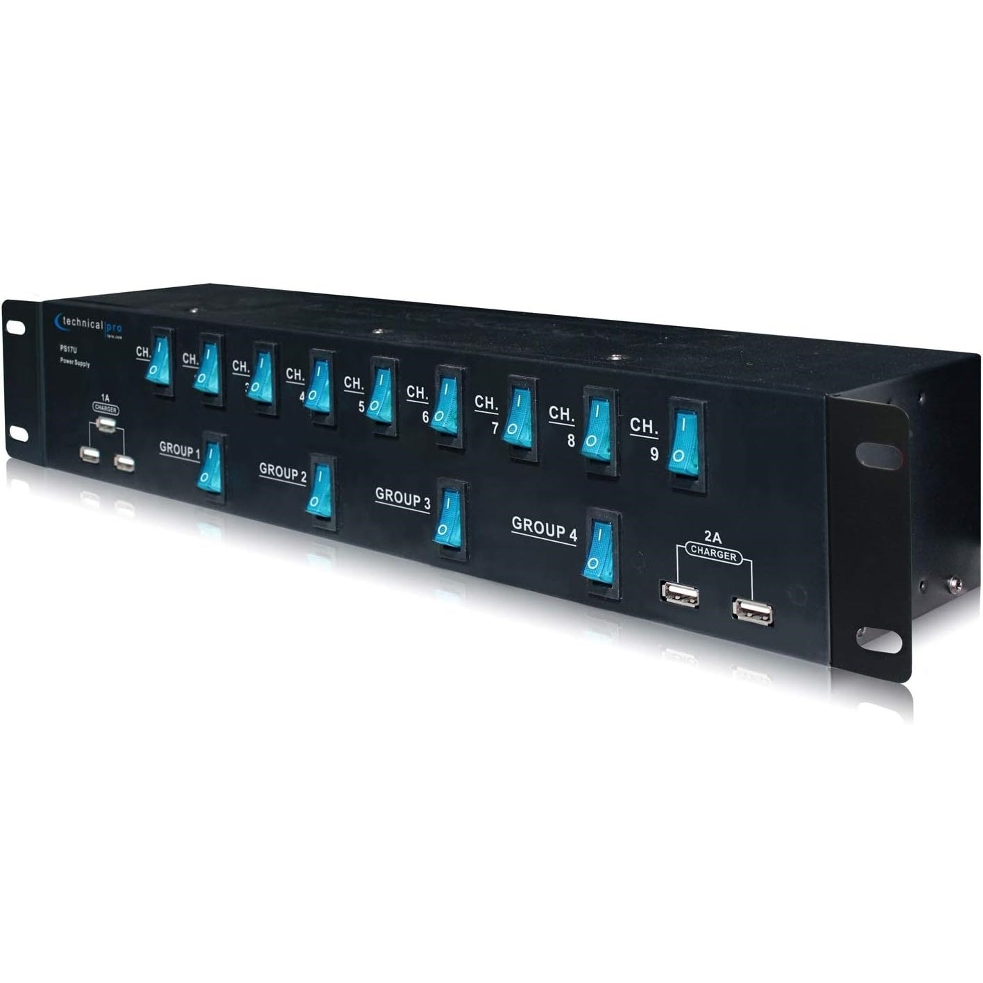 Technical Pro PS17U Rack Mount 17 Outlet Power Supply with 13 Switches, 1800W Surge Protector & USB Charging Ports