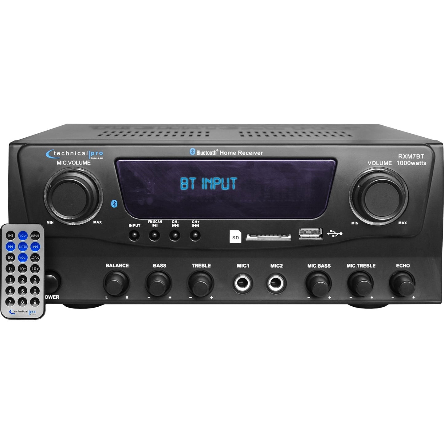 Technical Pro 1000W Home Receiver Bluetooth Amplifier Amp w/USB/SD/FM RXM7BT