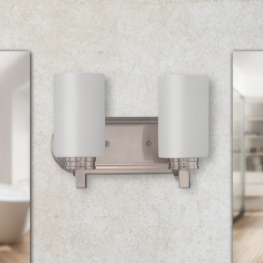 Luminance Sunset Lighting F18012-80 Dalton 2-Light Vanity Opal Etched Glass, Dimmable - With Bright Satin Nickel Finish