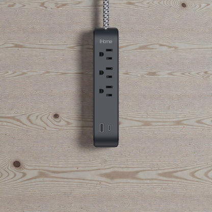 iHome Power Strip with USB and Cord Black, USB-A and USB-C charging ports - 2IHAC2268B0L2