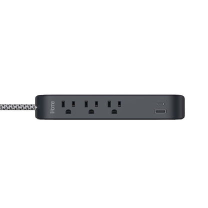 iHome Power Strip with USB and Cord Black, USB-A and USB-C charging ports - 2IHAC2268B0L2