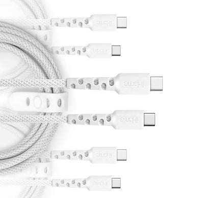 iHome TPE Durastrain USB-C to USB-C Nylon Braided Charging Cable with Silicone Wrap, 3 pk.2IHCC2292W0L2