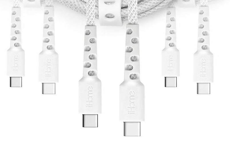 iHome TPE Durastrain USB-C to USB-C Nylon Braided Charging Cable with Silicone Wrap, 3 pk.2IHCC2292W0L2