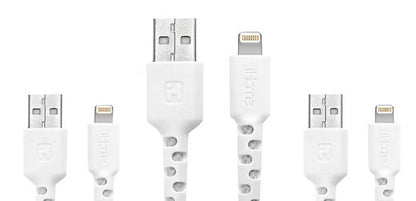 iHome TPE Durastrain Lightning to USB-A Nylon Braided Charging Cable with Silicone Wrap, 3 pk 2IHLC2289W0L2