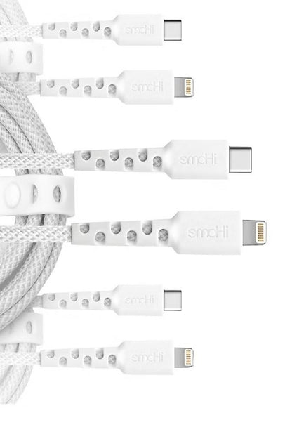 iHome TPE Durastrain Lightning to USB-C Nylon Braided Charging Cable with Silicone Wrap, 3 pk.