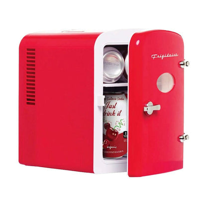 Frigidaire Mini Portable Compact Personal Fridge, 4 Liter Capacity, 6 Cans, Freon-Free & Eco Friendly, Includes Home Plug & 12V Car Charger, Red (Renewed)