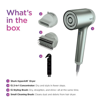 Shark HyperAIR Fast-Drying Hair Blow Dryer w/ IQ 2-in-1 Concentrator and Styling Attachments HD112GNBRN