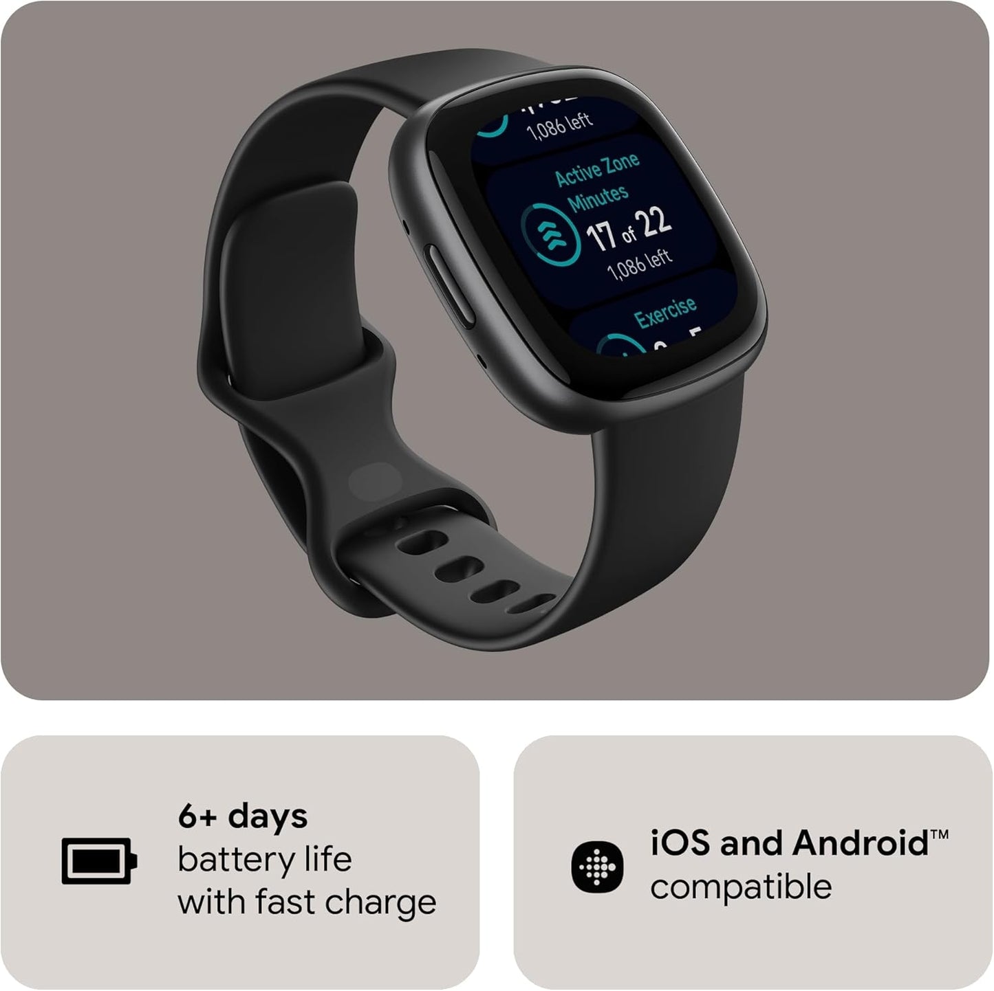 Fitbit Versa 4 Fitness Smartwatch Bundle Black/Graphite FB523BKBKL