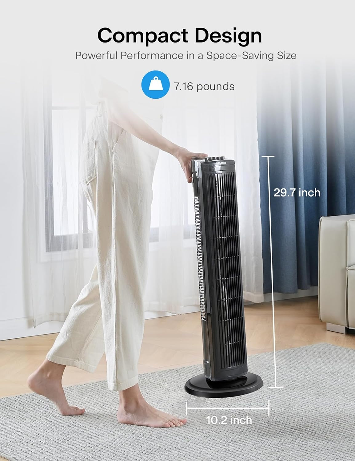 PELONIS 30 Inch Oscillating Tower Fan with 3 Speed Settings and Auto-off Timer, Standing Fan Black PFT28A2BBB