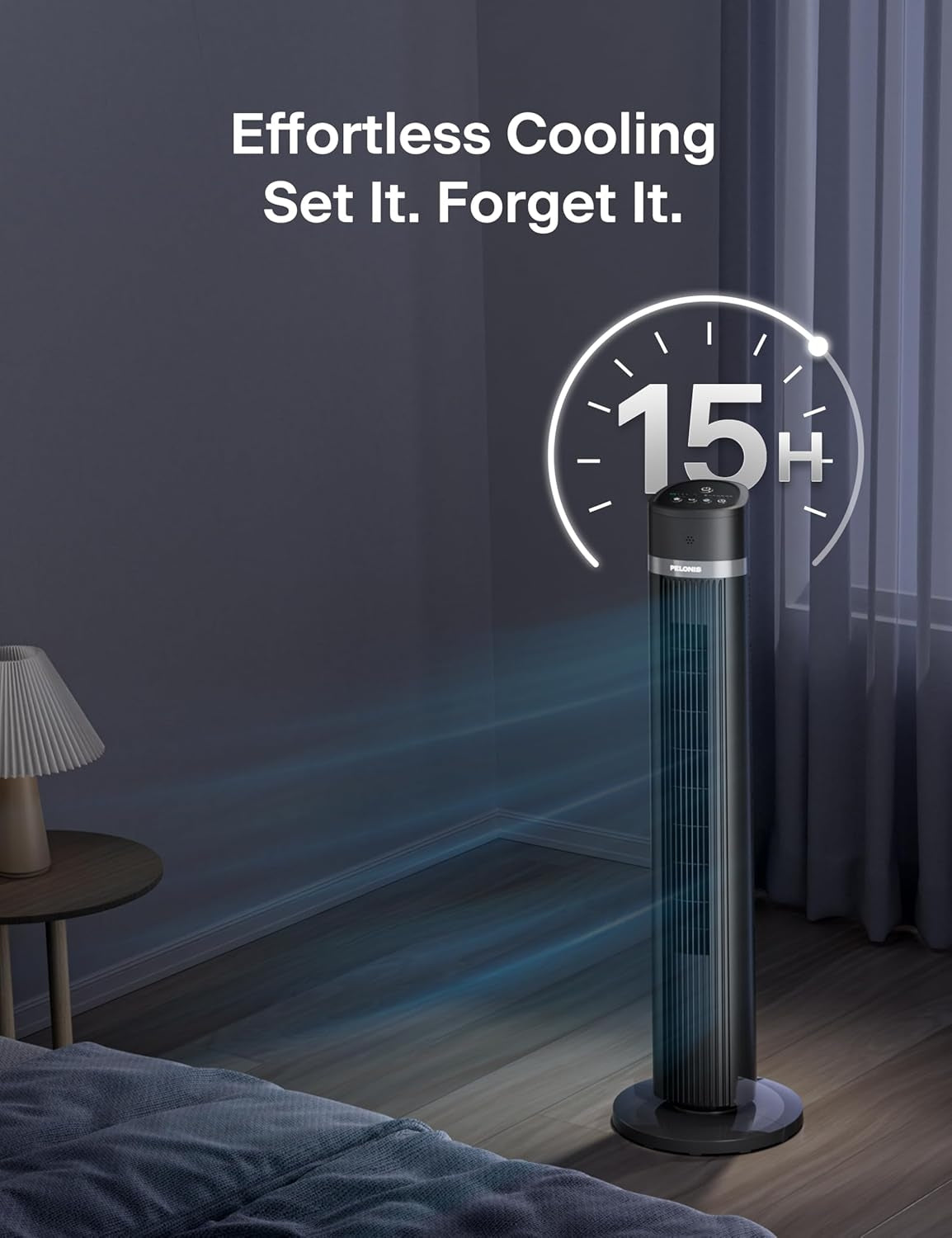 PELONIS 40 inch Bladeless Tower Fan with Remote Control, 26ft/s, 90° Oscillation, 3 Speed Settings Grey PSFZ40R3ALG