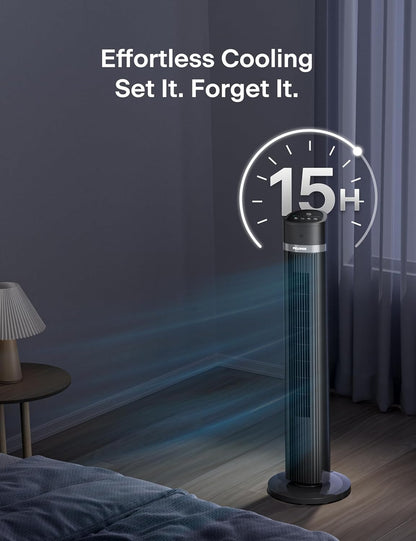 PELONIS 40 inch Bladeless Tower Fan with Remote Control, 26ft/s, 90° Oscillation, 3 Speed Settings Grey PSFZ40R3ALG