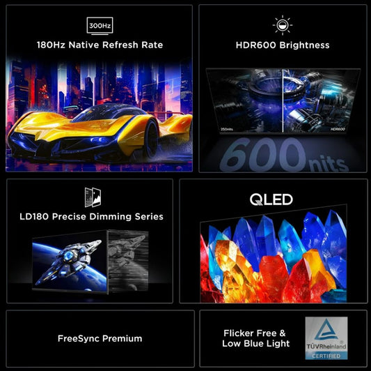 TCL 27" G64 Series QHD HDR QD-Mini LED 2560x1440 180Hz 1ms Gaming Monitor Black and Gray, 2 HDMI Inputs & 1 DisplayPort 27G64