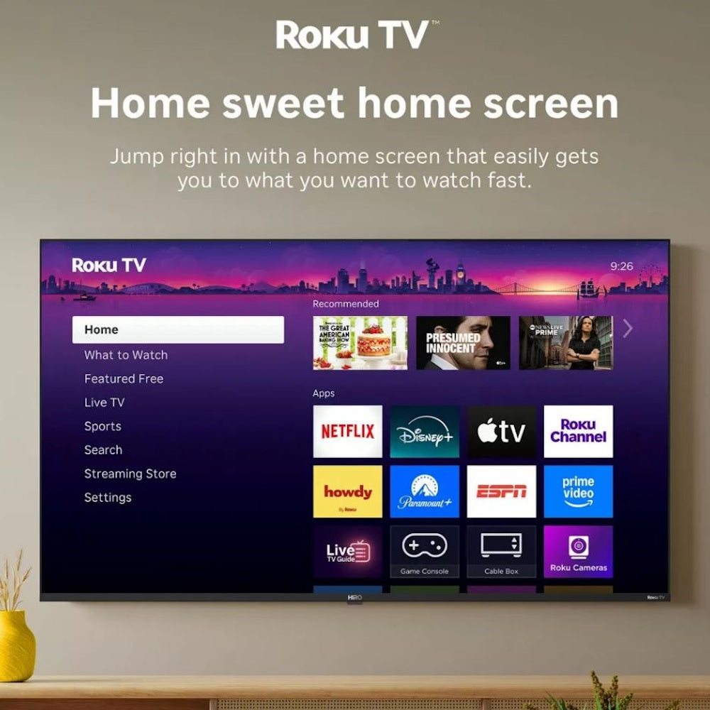 Hiro 55" 4K HDR Smart TV Flat Screen LED Television with Roku TV and Dolby Audio Streaming H55C4C4