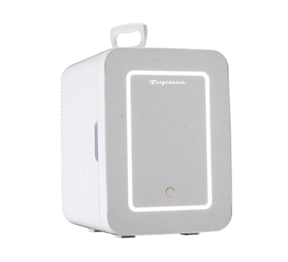 Frigidaire 9-Can/6.5L Mini Portable Fridge Lighted Mirror Door EFMIS170-WHITE, Includes 110V home power cord & 12V DC car adapter