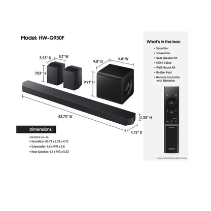 Samsung Q-Series Soundbar 9.1.4 ch w/ Subwoofer + Rear Speaker Black HW-Q930F/ZA