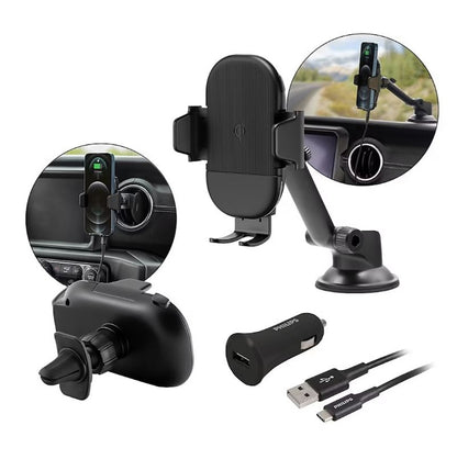 Philips 3-in-1 Car Charging Kit Black 15W Qi-Enabled Mounting Cradle DLP6543CC/37