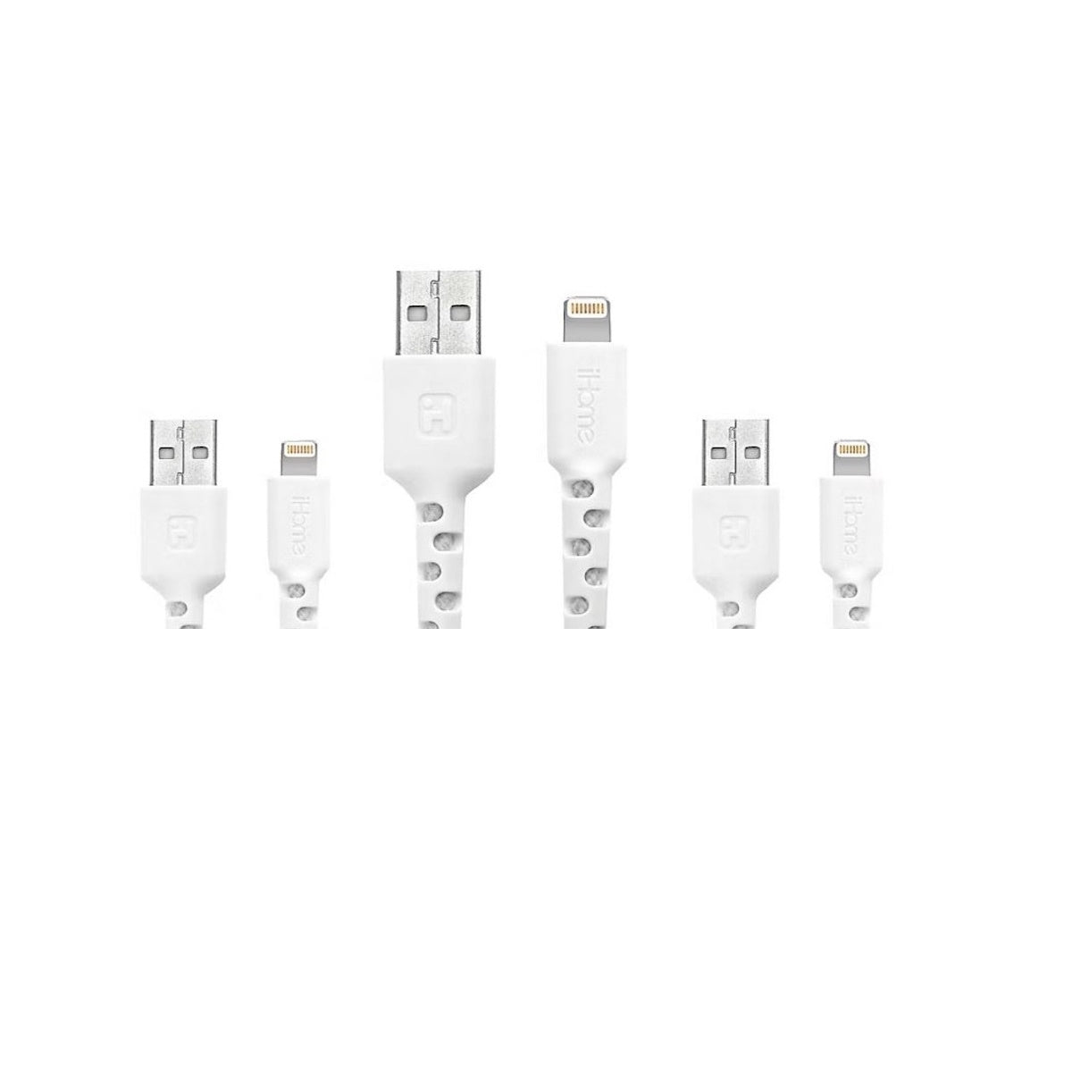 iHome TPE Light-n-ing cable to USB-A Nylon Braided Charging Cable Silicone Wrap 3 pk