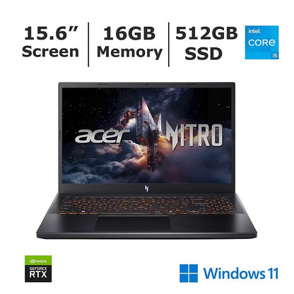 Acer Nitro V 15.6" Gaming Laptop – Intel Core i5, RTX 5050 16GB/512GB SSD, 165Hz FHD Display, Win 11 – Black NH.U1PAA.004