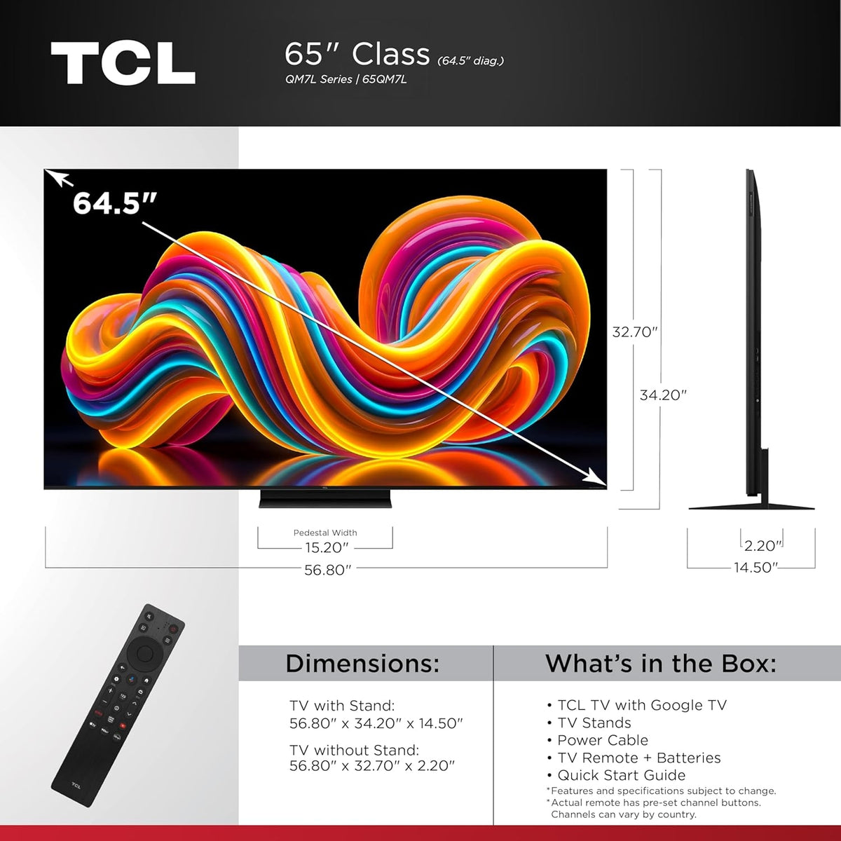 TCL - 65" Class QM7L Series 4K UHD HDR SQD-Mini LED Smart TV with Google TV (2026) 65QM7L
