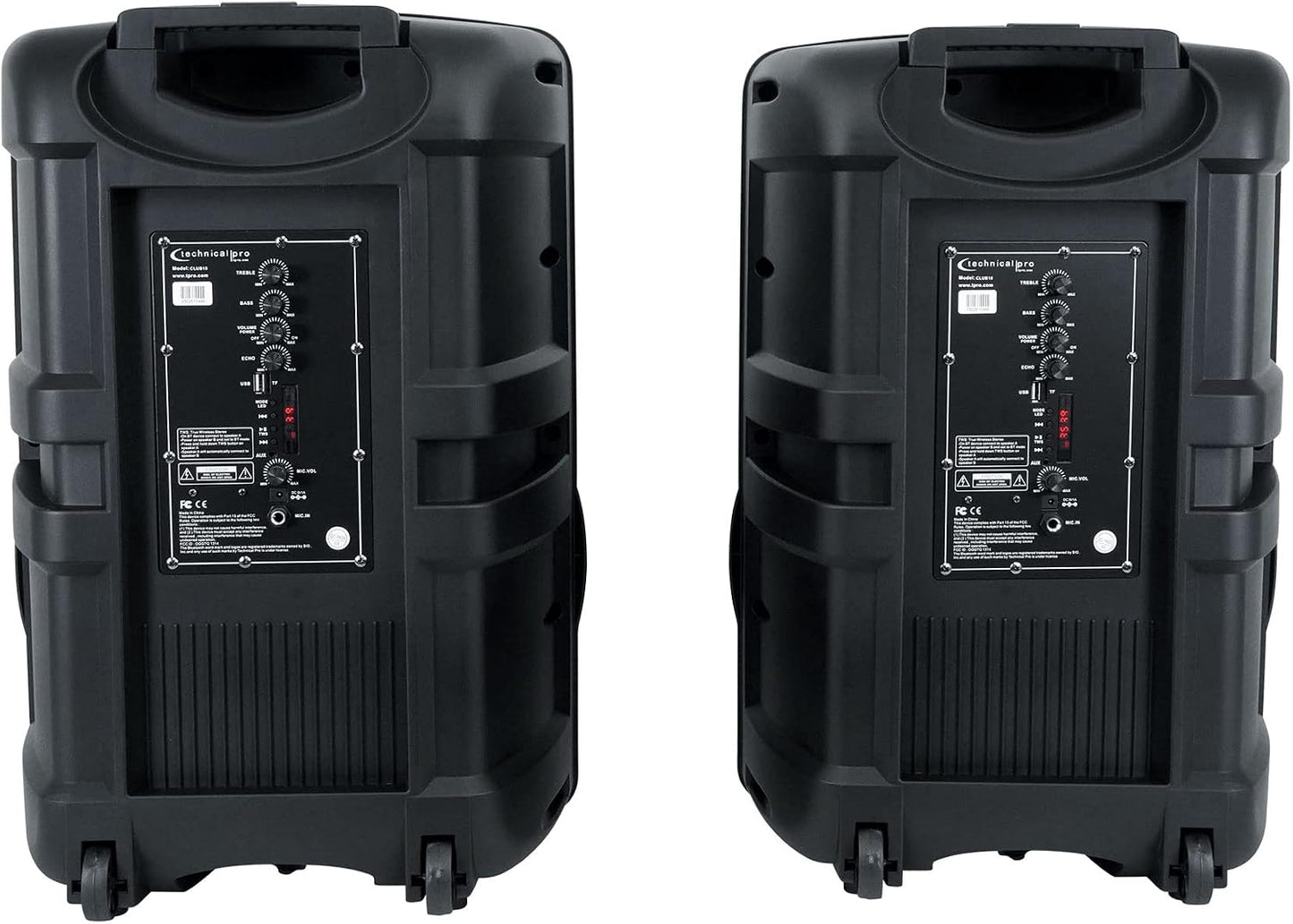 Technical Pro CLUB15 15" Rechargeable Bluetooth Speakers+Stands+Remote+Mic+Light