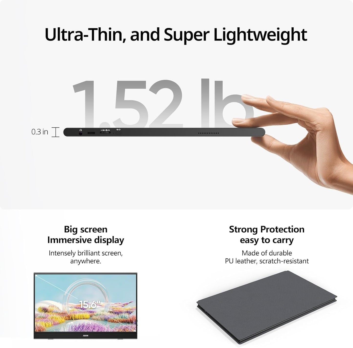 MNN 15.6" FHD 60Hz Portable Monitor USB-C HDMI IPS HDR M156F01