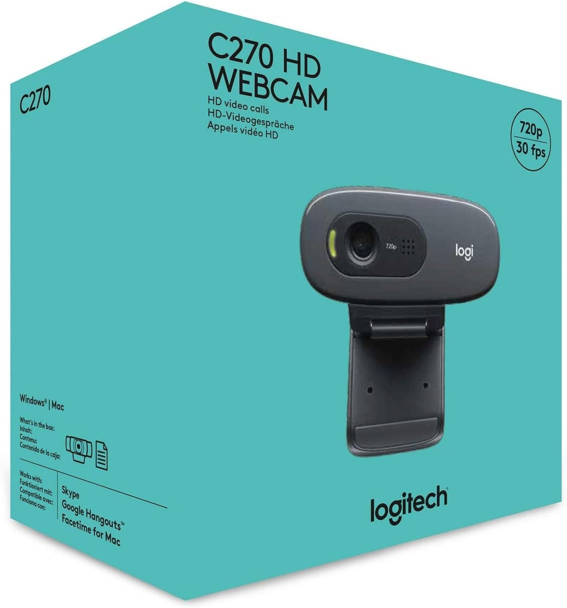 Logitech C270 720p Webcam Plug-and-Play Wide Screen Video Calling - Black